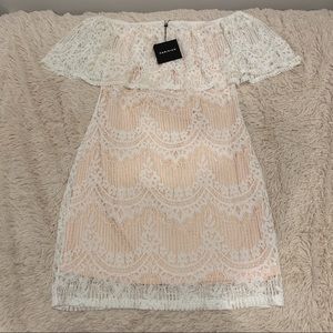 Parisian lace off the shoulder knee length dress